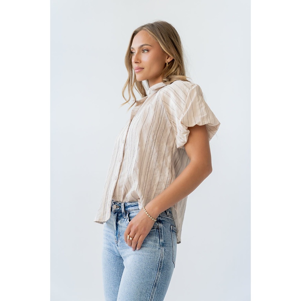 Böhme Striped Button Down Shirt in Peach Size Large New With Tags